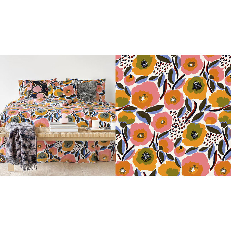 Marimekko Rosarium offers Floral Duvet Cover in Rose Size Full/Queen Bright Colors